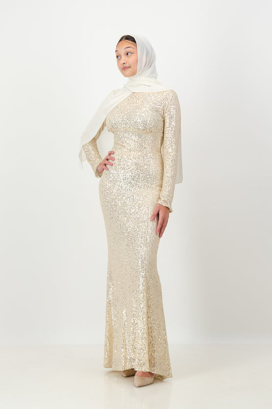 CHIARA SEQUIN MAXI DRESS - Champagne
