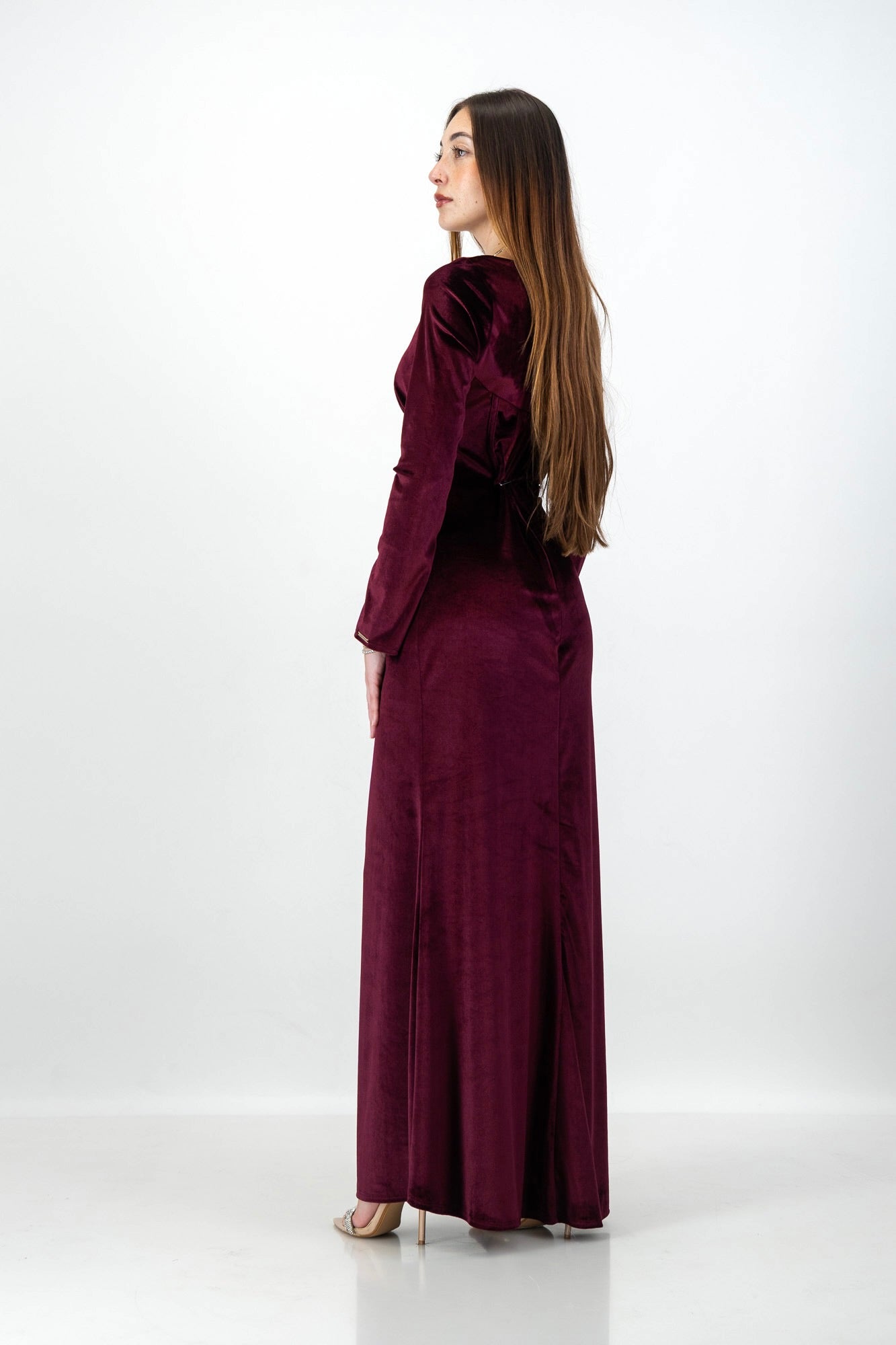 MIRA velvet Dress in Burgundy