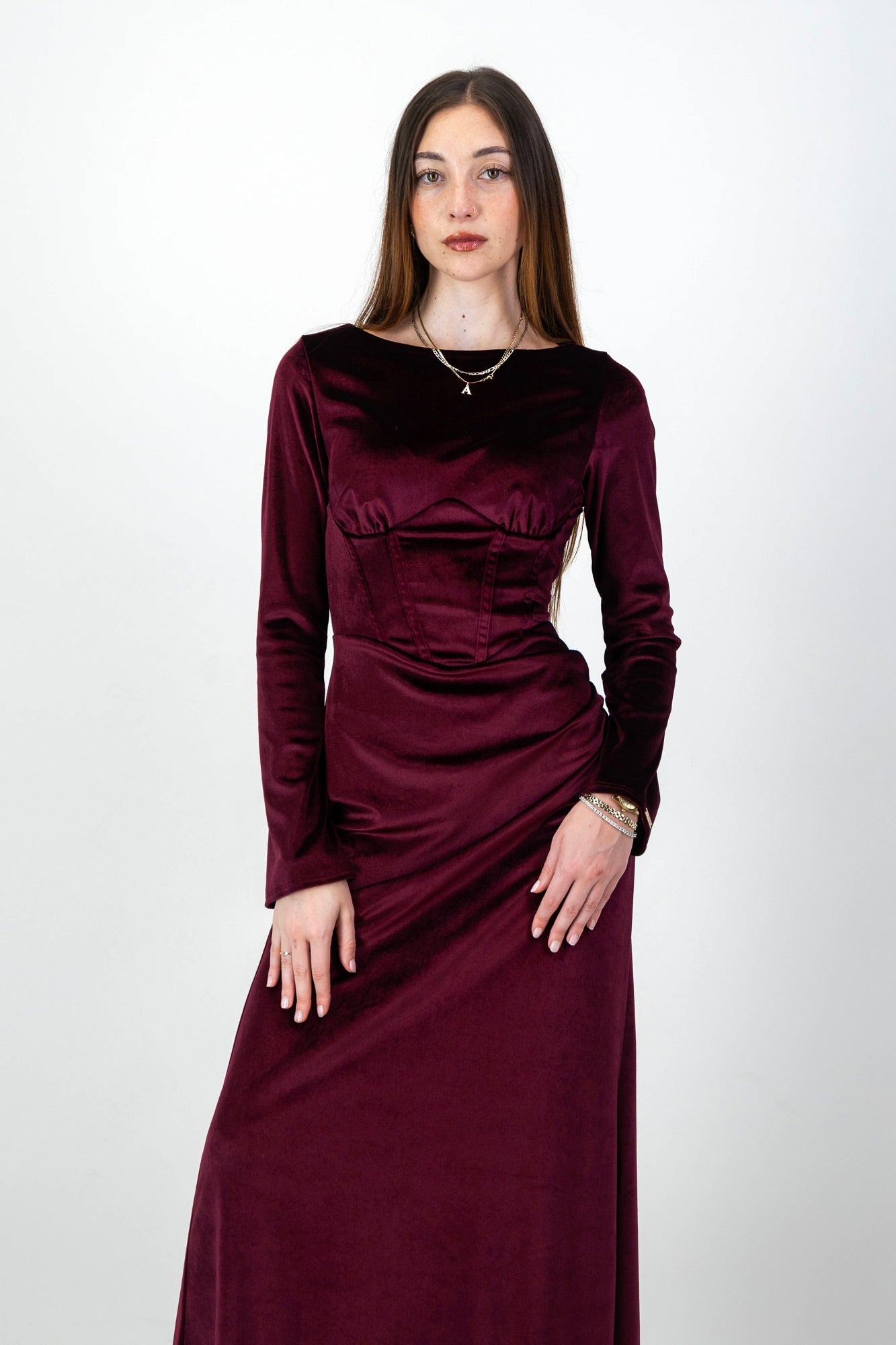 MIRA velvet Dress in Burgundy