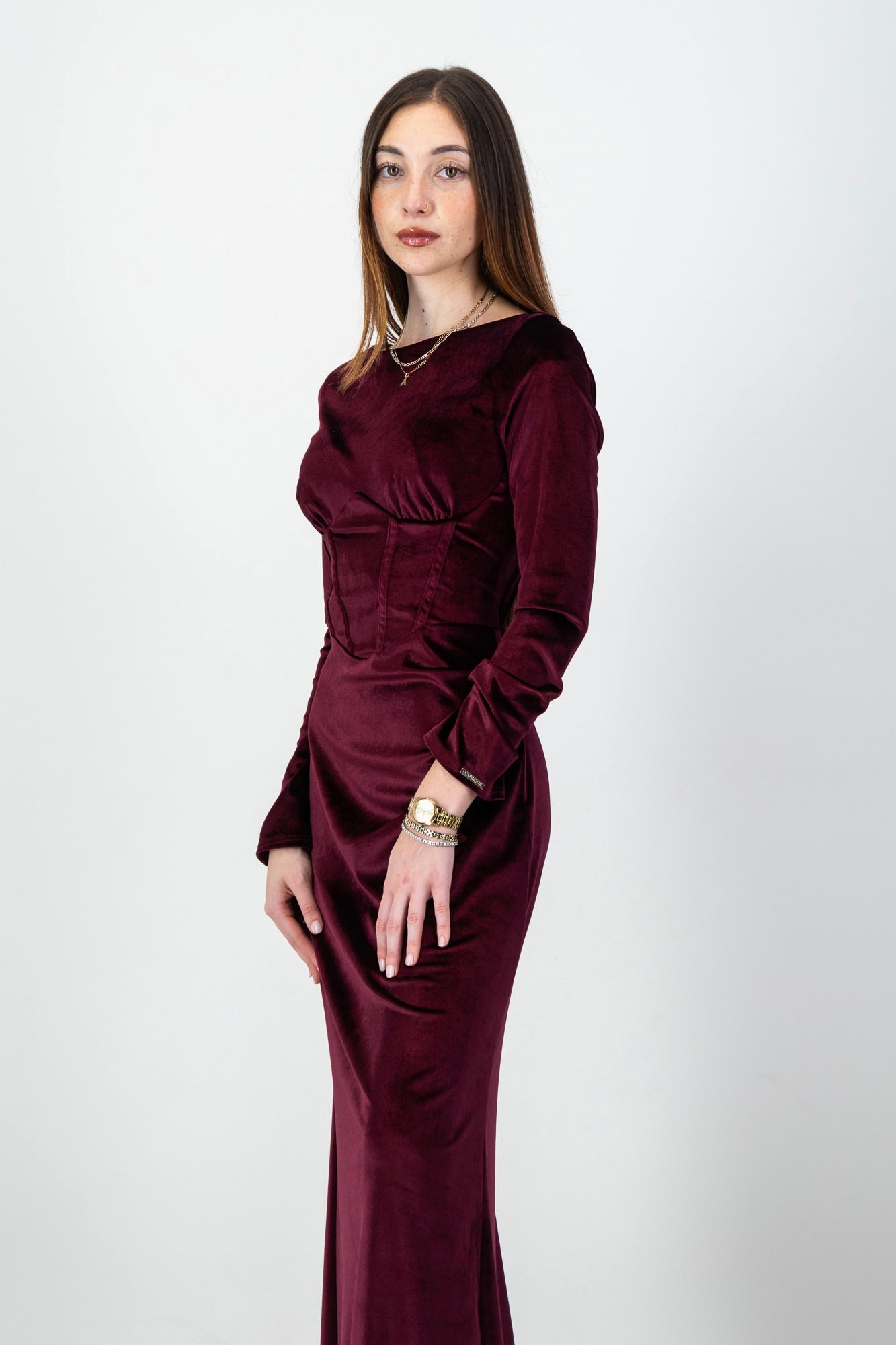 MIRA velvet Dress in Burgundy