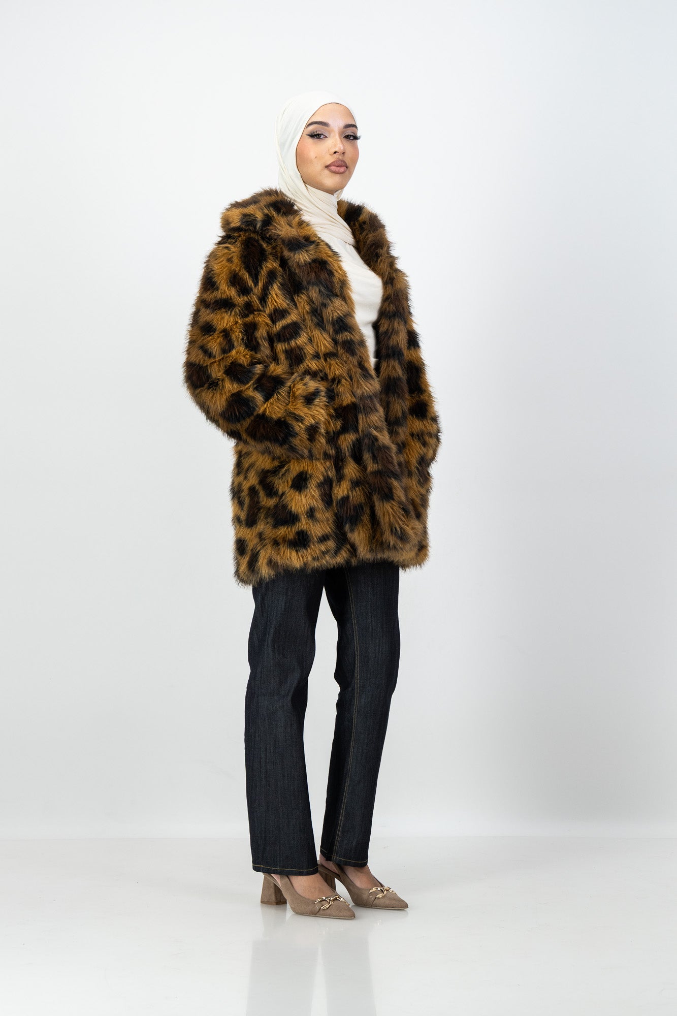 Nara Faux Fur Coat in Leopard