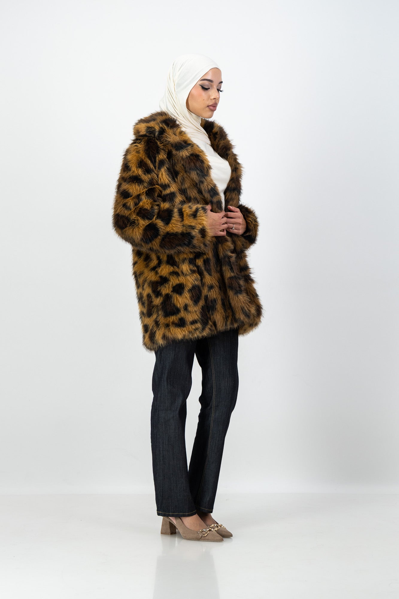Nara Faux Fur Coat in Leopard