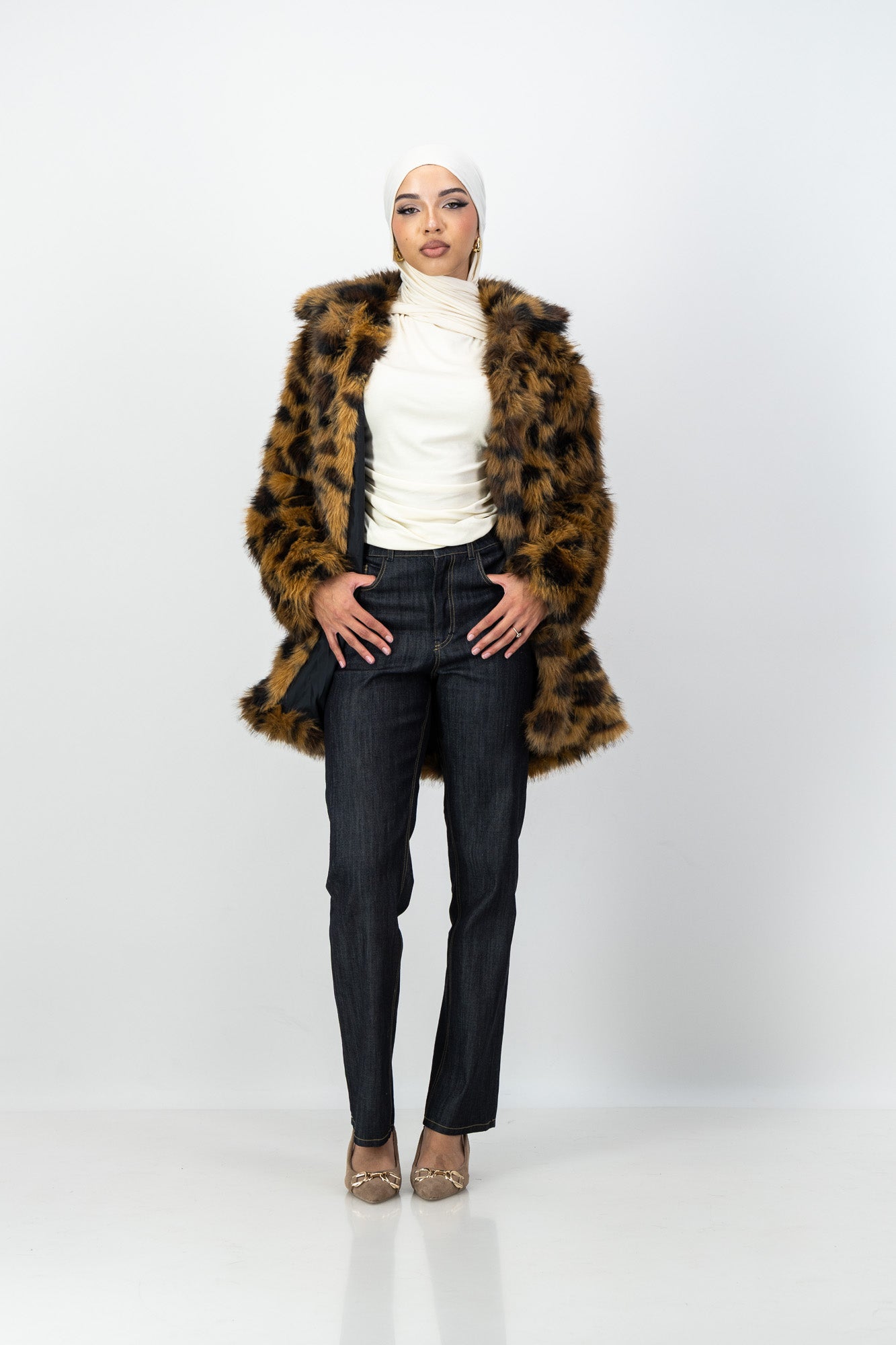 Nara Faux Fur Coat in Leopard