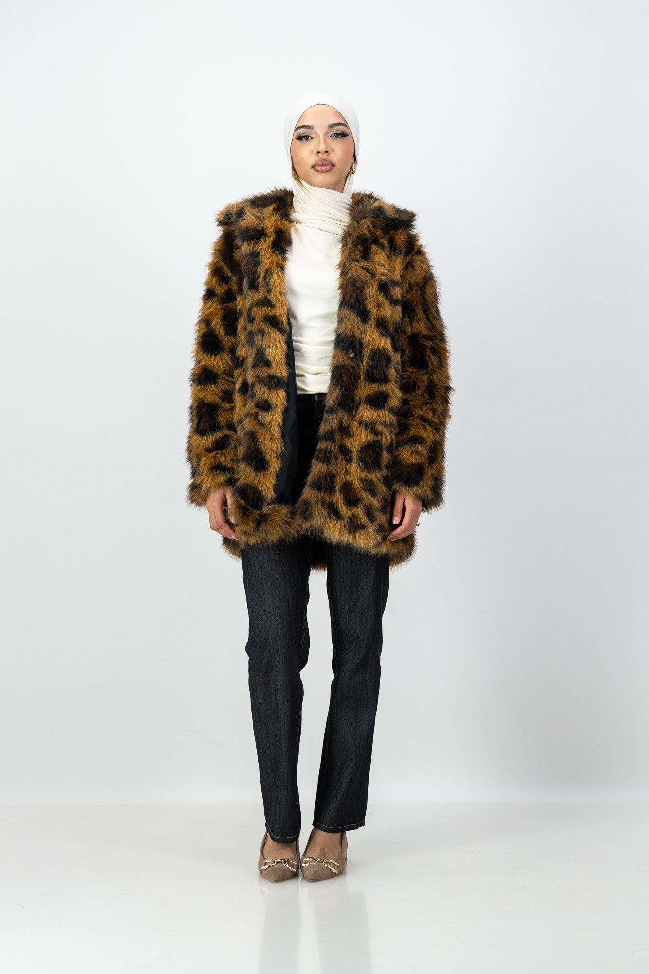 Nara Faux Fur Coat in Leopard