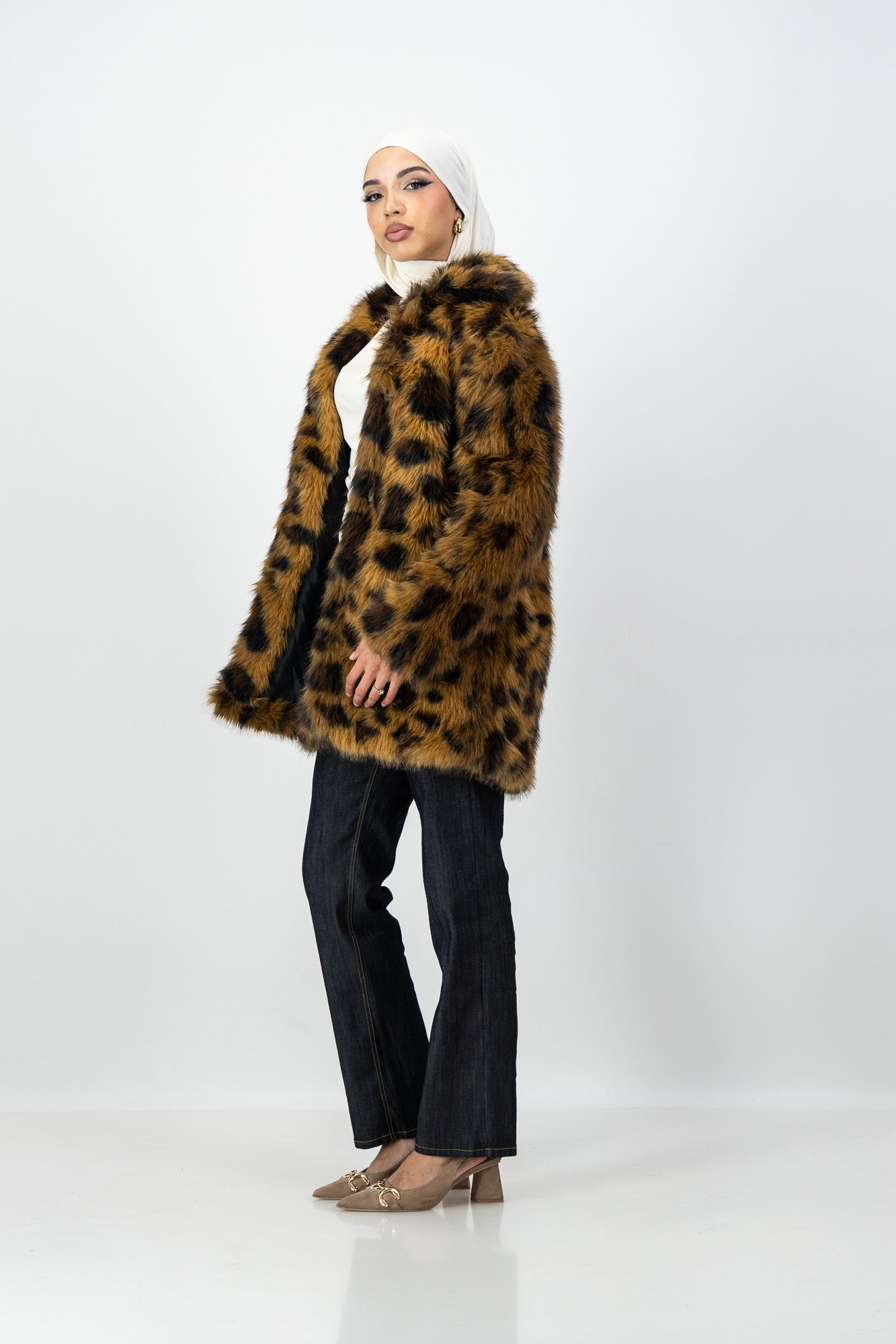 Nara Faux Fur Coat in Leopard