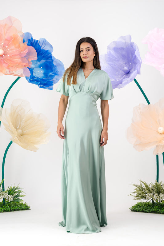 Qailah Satin Maxi - Sage mist