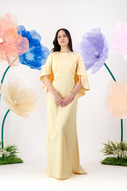 Roya Cape Gown - Buttercream yellow