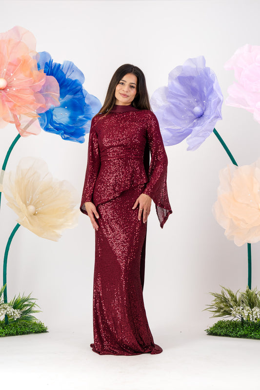 Afraa Sequin Set - Berry