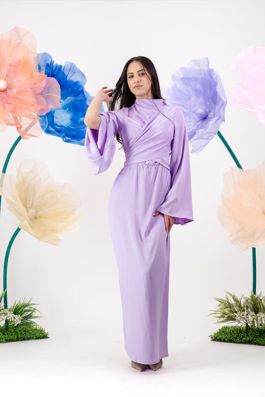 Sawsan Satin Maxi with funnel neck - Lavender