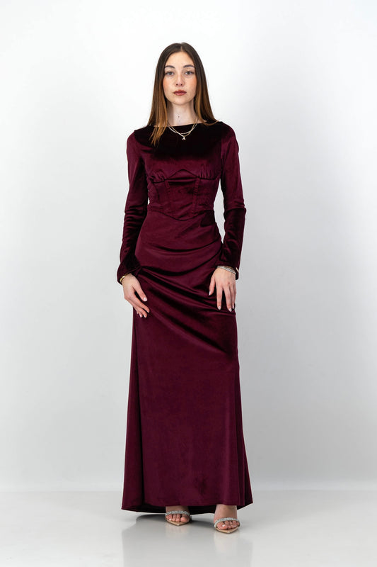 MIRA velvet Dress  in Burgundy