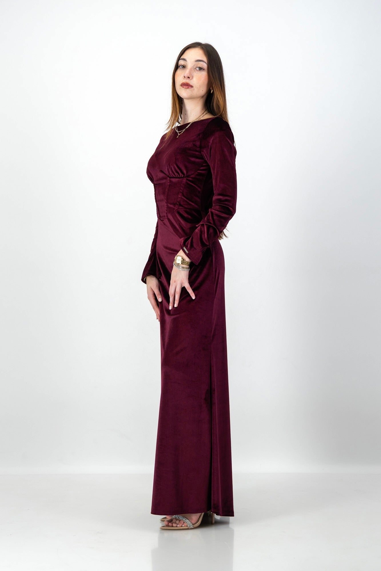 MIRA velvet Dress  in Burgundy