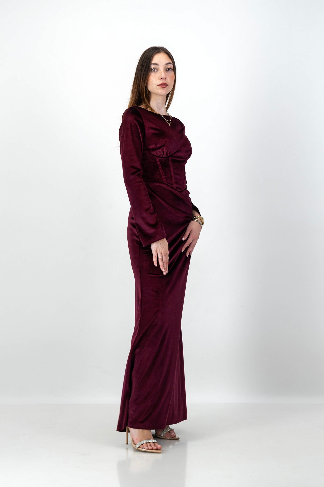 MIRA velvet Dress  in Burgundy