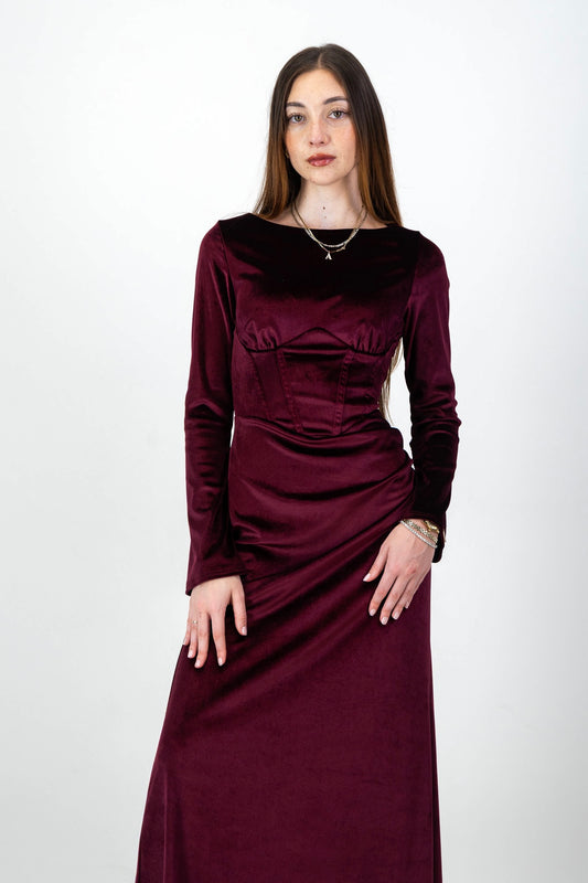 MIRA velvet Dress  in Burgundy