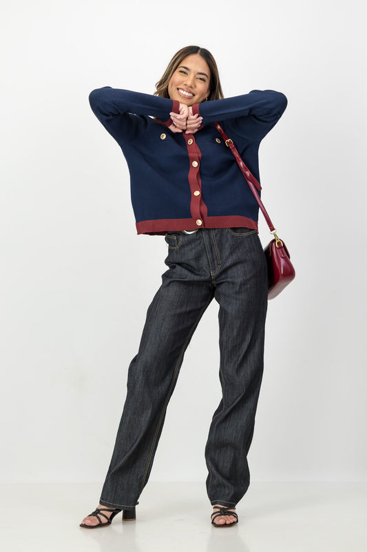 The Cleo Knit Cardigan in Navy