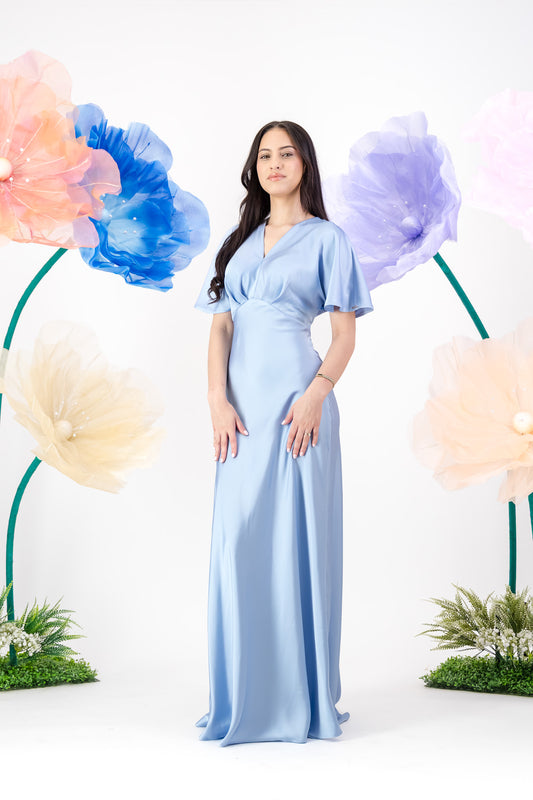 Qailah Satin Maxi - Powder Blue