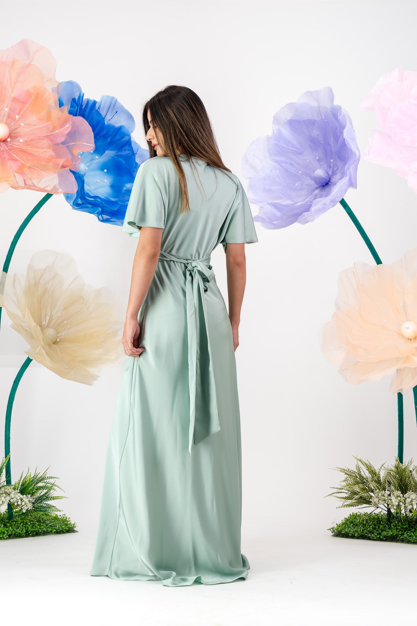 Qailah Satin Maxi  - Sage mist