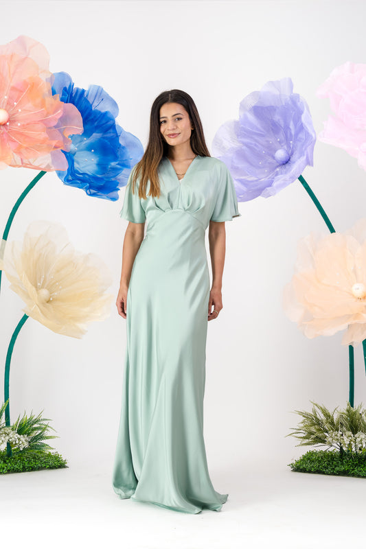 Qailah Satin Maxi  - Sage mist