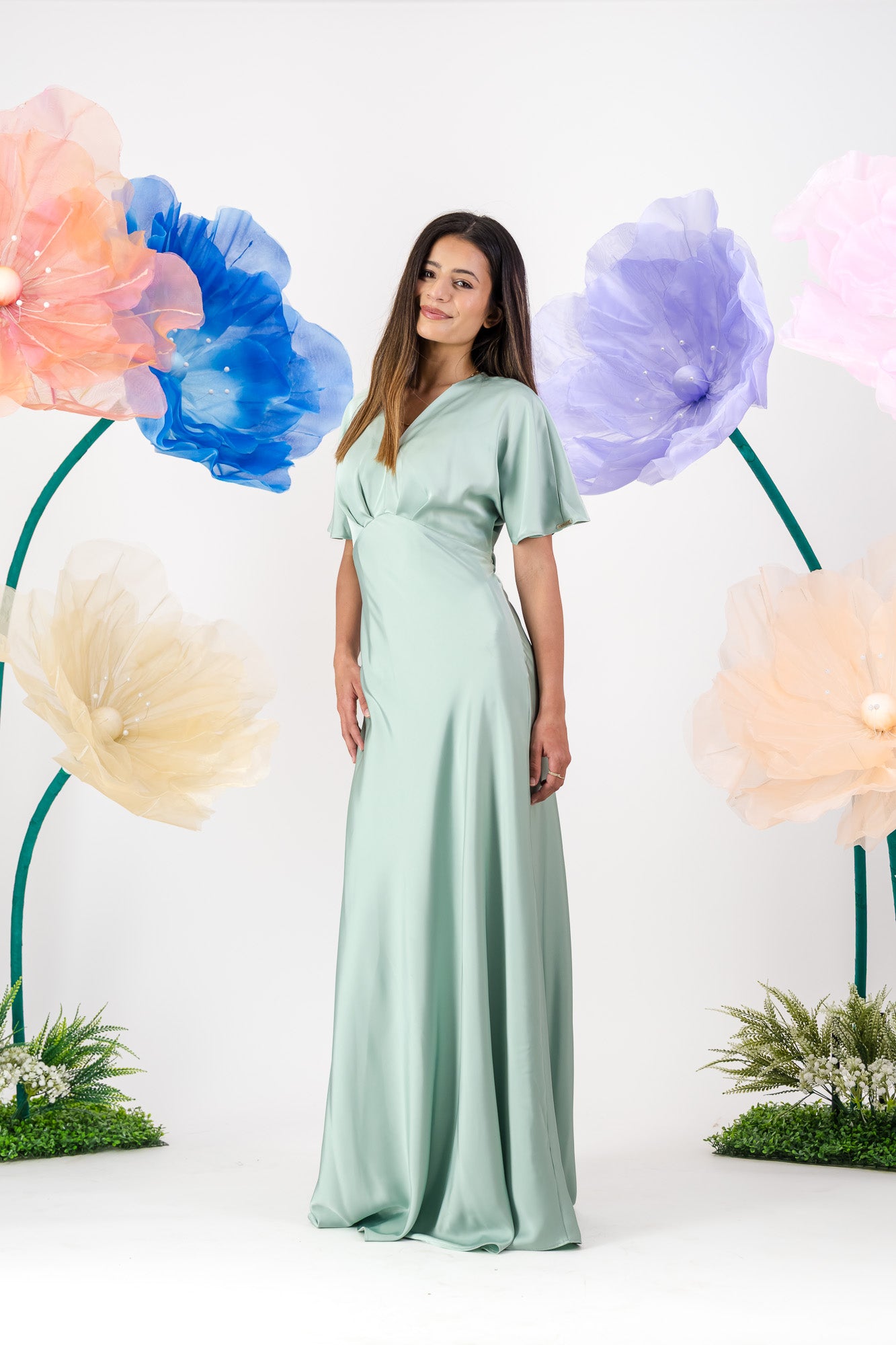 Qailah Satin Maxi  - Sage mist