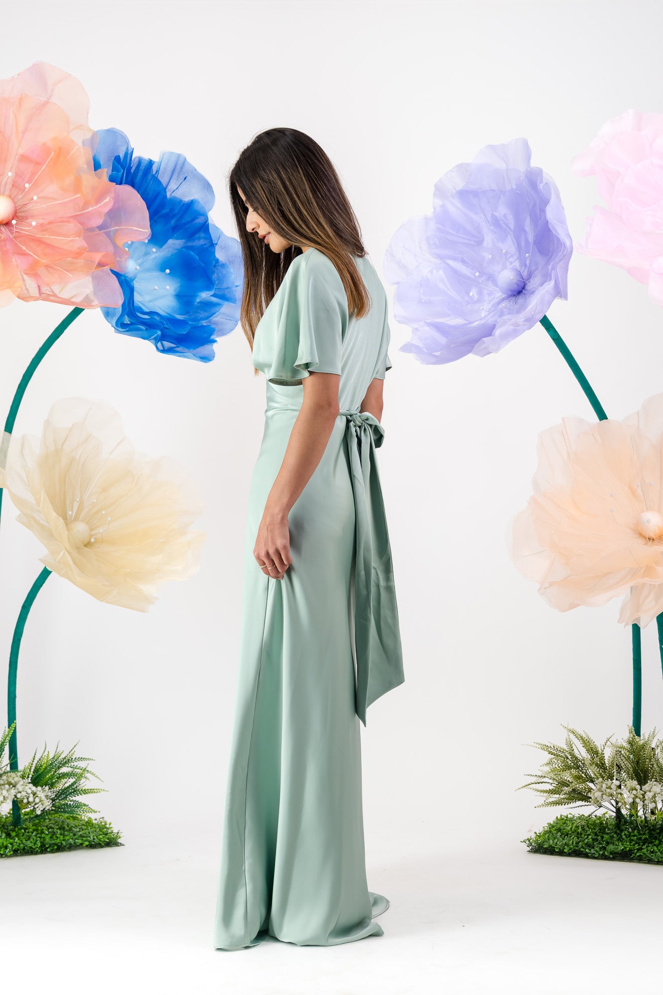 Qailah Satin Maxi  - Sage mist