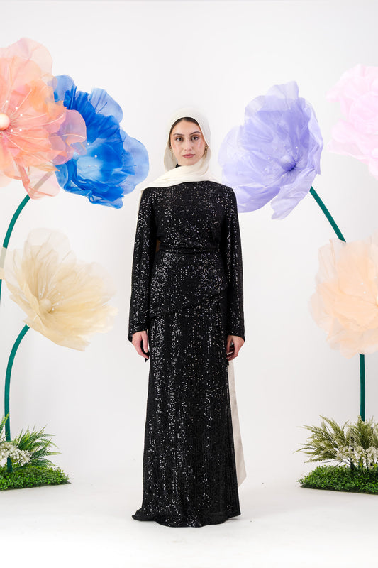 Afraa Sequin Set - Black Noir