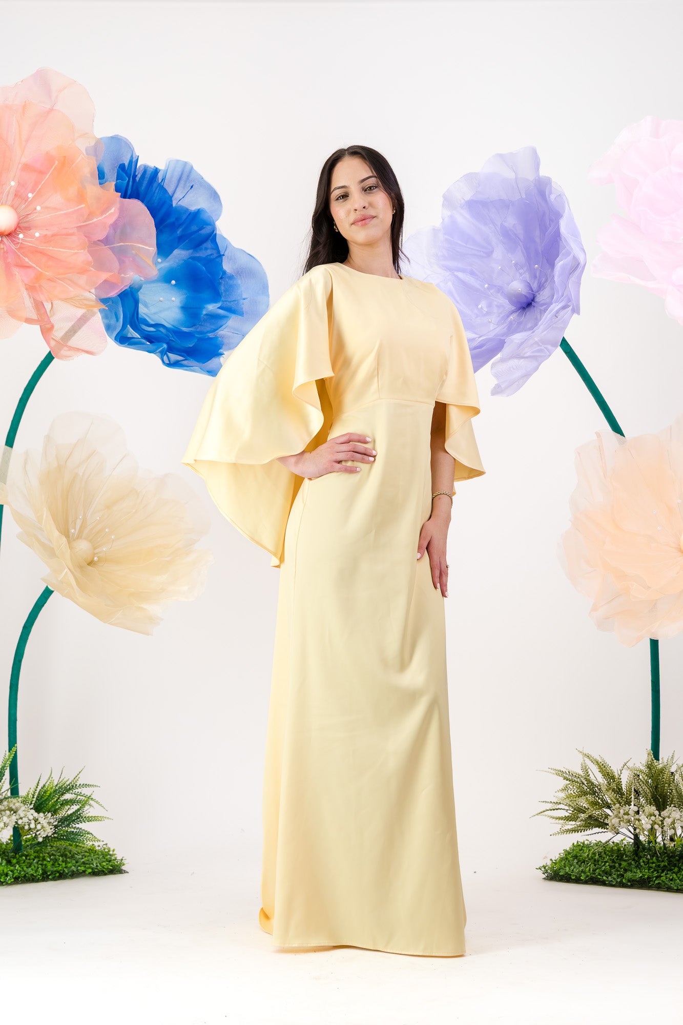 Roya Cape Gown - Buttercream yellow