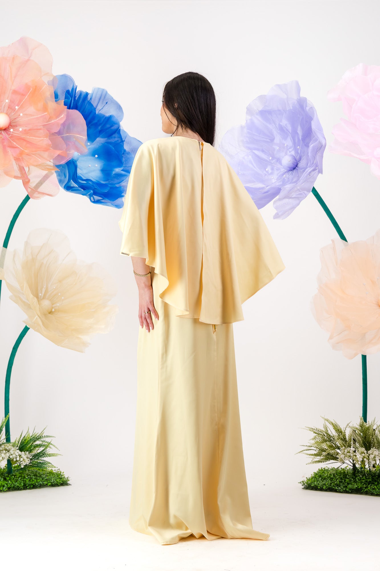 Roya Cape Gown - Buttercream yellow