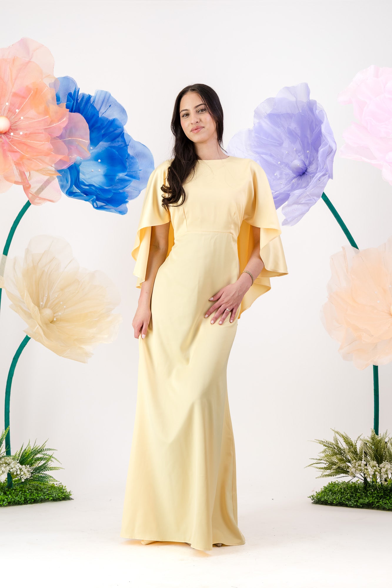 Roya Cape Gown - Buttercream yellow