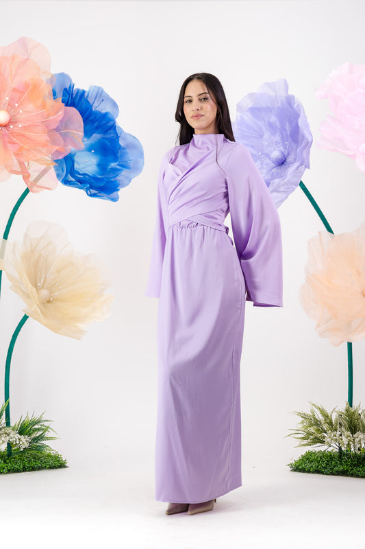 Sawsan Satin Maxi with funnel neck - Lavender