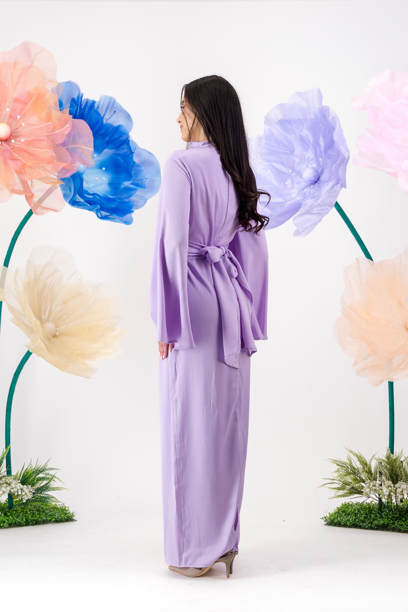 Sawsan Satin Maxi with funnel neck - Lavender