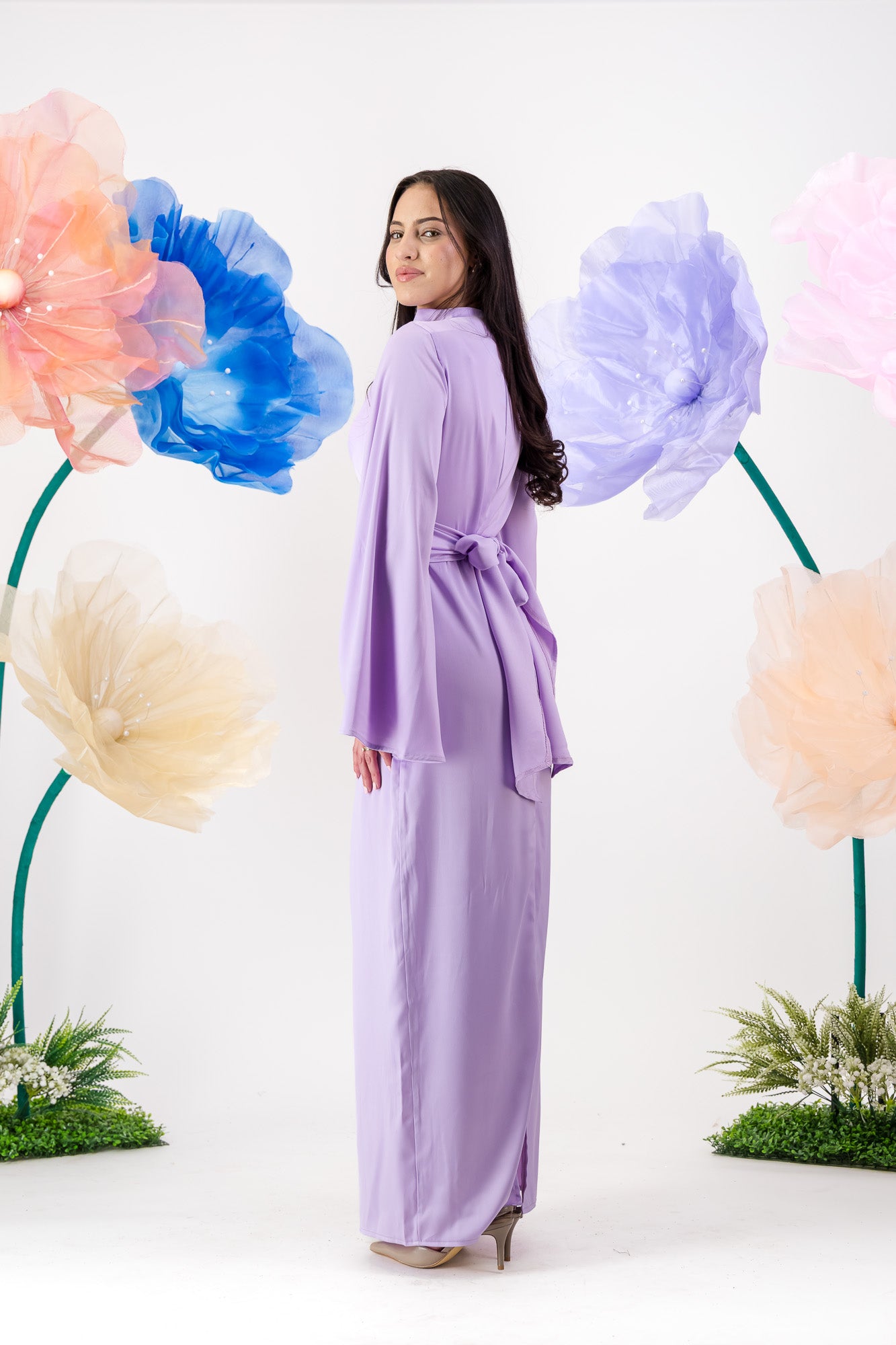 Sawsan Satin Maxi with funnel neck - Lavender